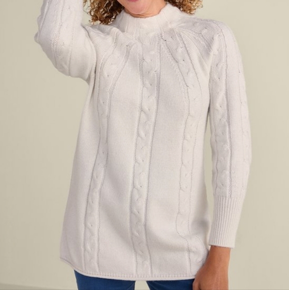 Soft Surroundings Nisette Mock Neck Women's Cream Cable Knit Sweater Coastal XLP - Picture 2 of 9